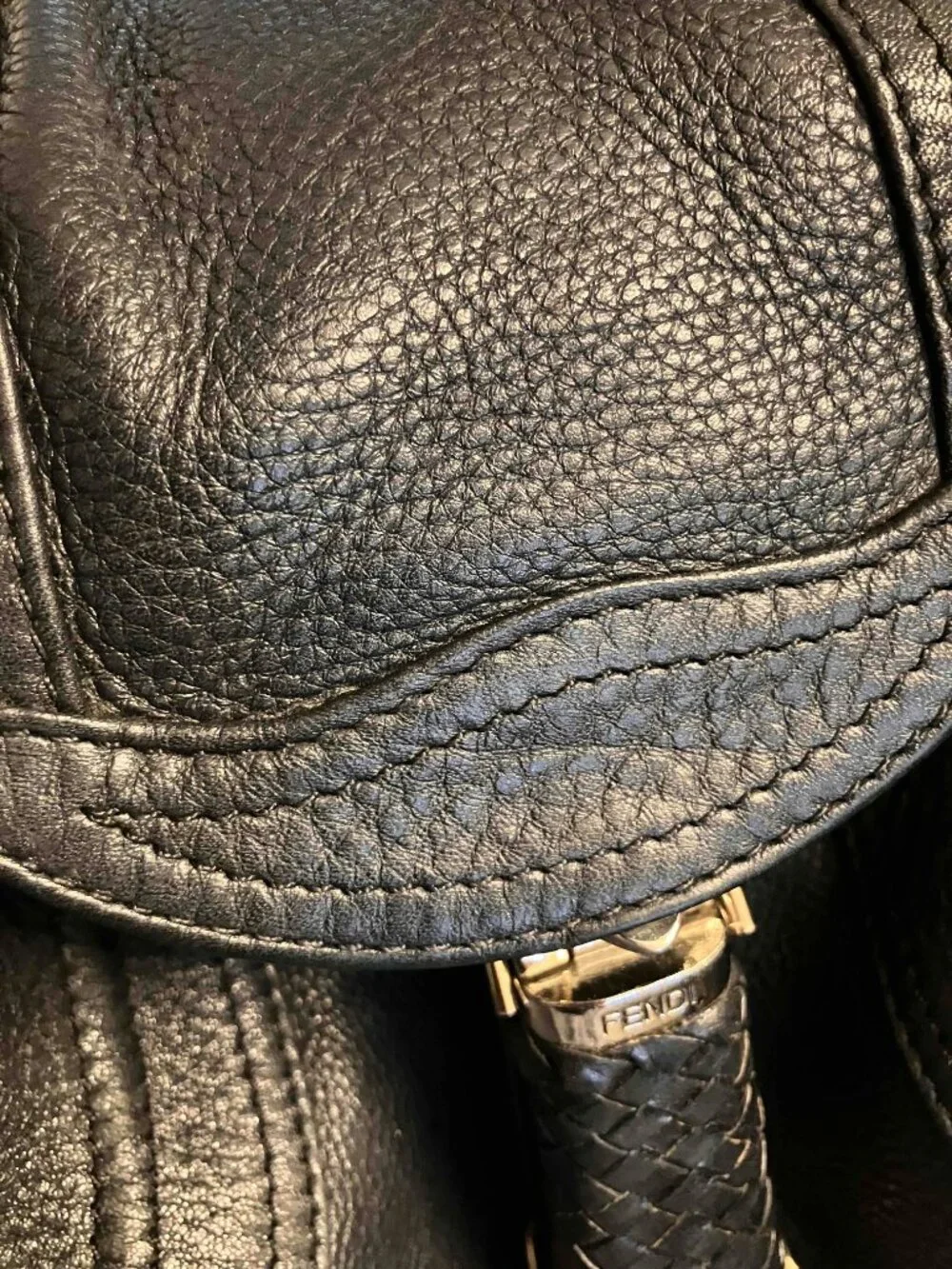 [One Owner] Vintage Fendi Small Spy Bag Black Pebbled Leather Y2K